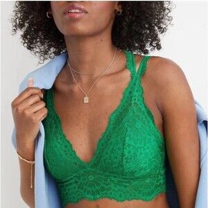 Aerie Green Fa La Lace Bralette Bra Large Kelly Green Womens Padded Strappy